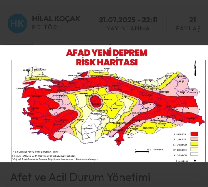 AFAD son deprem haritasını açıkladı, işte yeni riskli iller